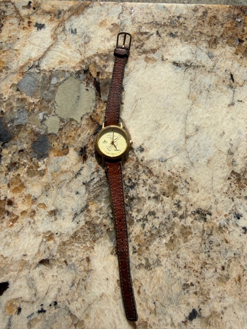 Vintage Disney Gold Dial Brown Leather Strap Women's Watch